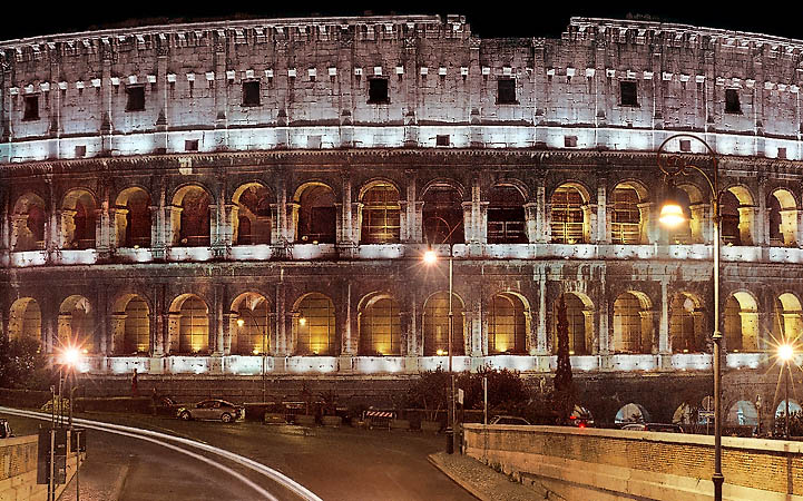 The Colosseum at night.