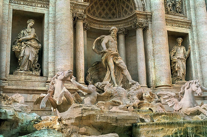 The fountains are located in Piazza Trevi, whose name derives from the words tre vie or “three streets”