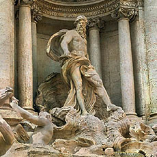 Den Fountains i Trevi var opgave i 1640 af Pave Urban VIII og færdig i 1762. De er bygget på den rejse faade ç i Palads dei duchi di Politi