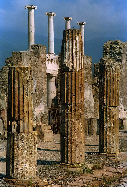 Broken-off marble columns in Pompeii.