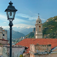 The modern town of Ventimiglia seen from Via del Capo.