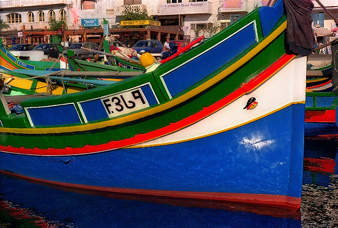 Fishing boats in the harbor village of Mgarr on the island of Gozo in Malta.