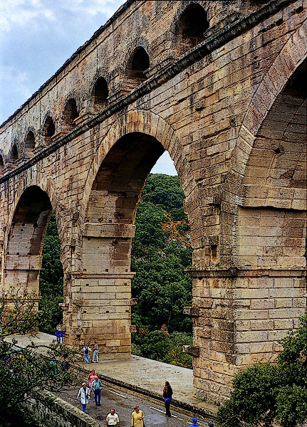 The pont du Gard aqueduct bridge, a masterpiece of Roman engineering, provided the water for the city of Nîmes,