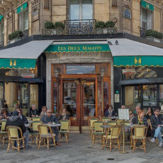 The outside of the café Les Deux Magots on boulevard Saint-Germain.