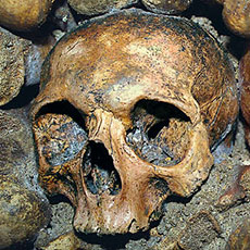 Two skulls in the Catacombs below square Denfert-Rochereau.