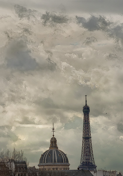 Clouds behind the Eiffel Tower and l’Institut de France seen from the Right Bank