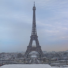 The Eiffel Tower in a snowstorm, seen from the Right Bank