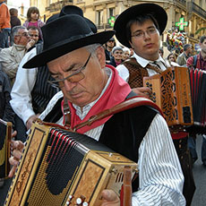 Accordionists in the Fête des Vendanges parade in Montmartre.