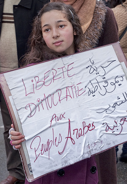 A little girl on avenue Victoria celebrating Muhammad Hosni Sayyid Mubarak’s resignation as president of Egypt.