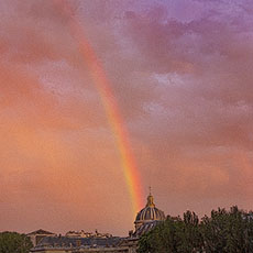 A rainbow on l’Institut de France and the Left Bank at sunset.