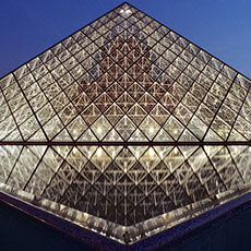 The Louvre Museum’s Grande Pyramide at night.