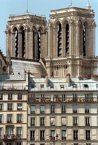 The towers of Notre-Dame and buildings on île de la Cité.