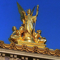 The top portion of the eastern side of l’Opéra Garnier’s main façade.