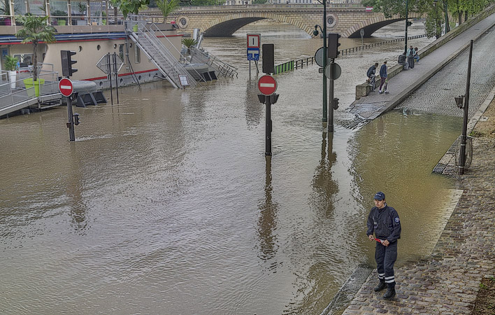 The voie Georges-Pompidou highway covered in the floods of the River Seine in June 2016