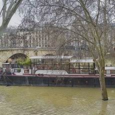 A restaurant boat put out of business by the River Seine floods of January 2018