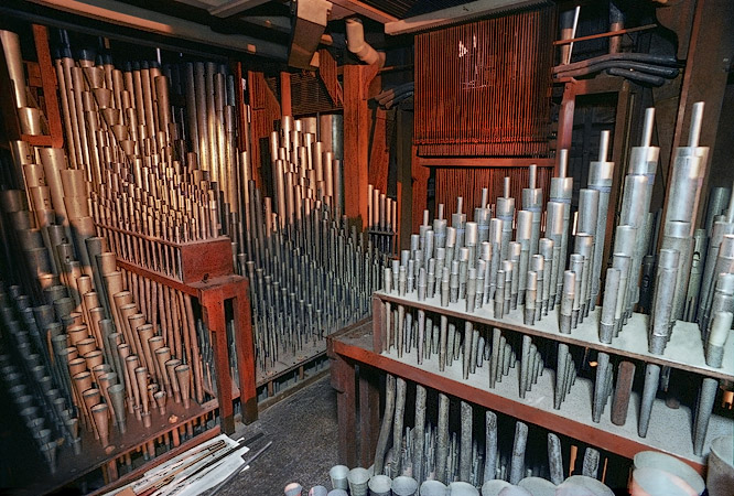 Some of the 7,000 pipes of Saint-Sulpice Church’s organ.