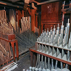 Some of the 7,000 pipes of Saint-Sulpice Church’s organ.