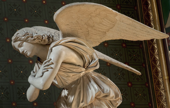 A sculpture of an angel in Saint-Gervais church.
