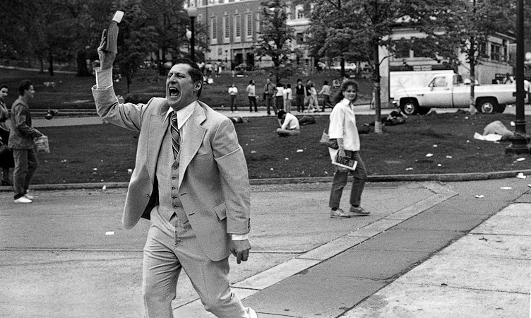 An evangelist screaming in the Boston Common.