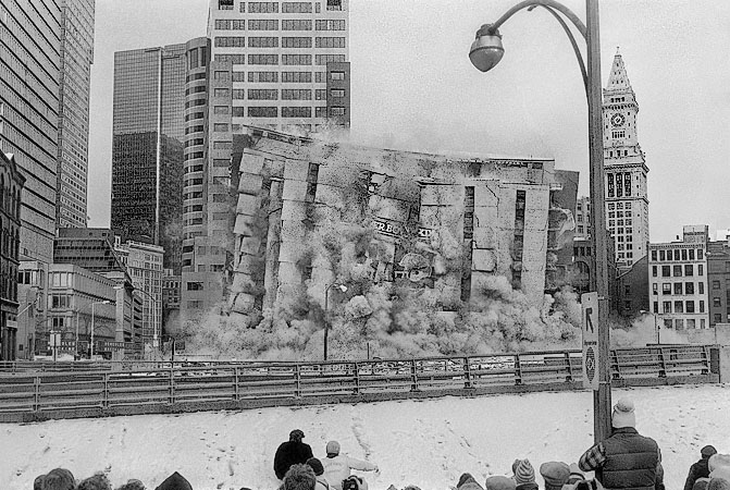 The implosion of the Fort Hill Square parking garage in Boston, Sunday January 20th 1985.
