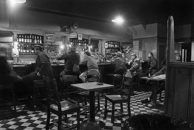 The front room of J.J. Foley’s bar at 21 Kingston Street in Boston.
