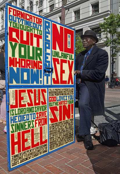 A sidewalk preacher in San Francisco.