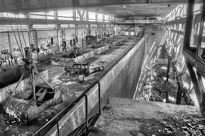 The inside of the abandoned South Bay Incinerator in Boston in 1988.