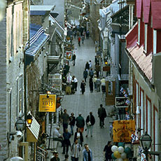 Seen here from the Breakneck Stairway, rue Petit-Champlain is the oldest street in Québec City