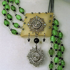 Jewelry by Rock ’n’ Roll Suicide: collar with medallions and green glass beads