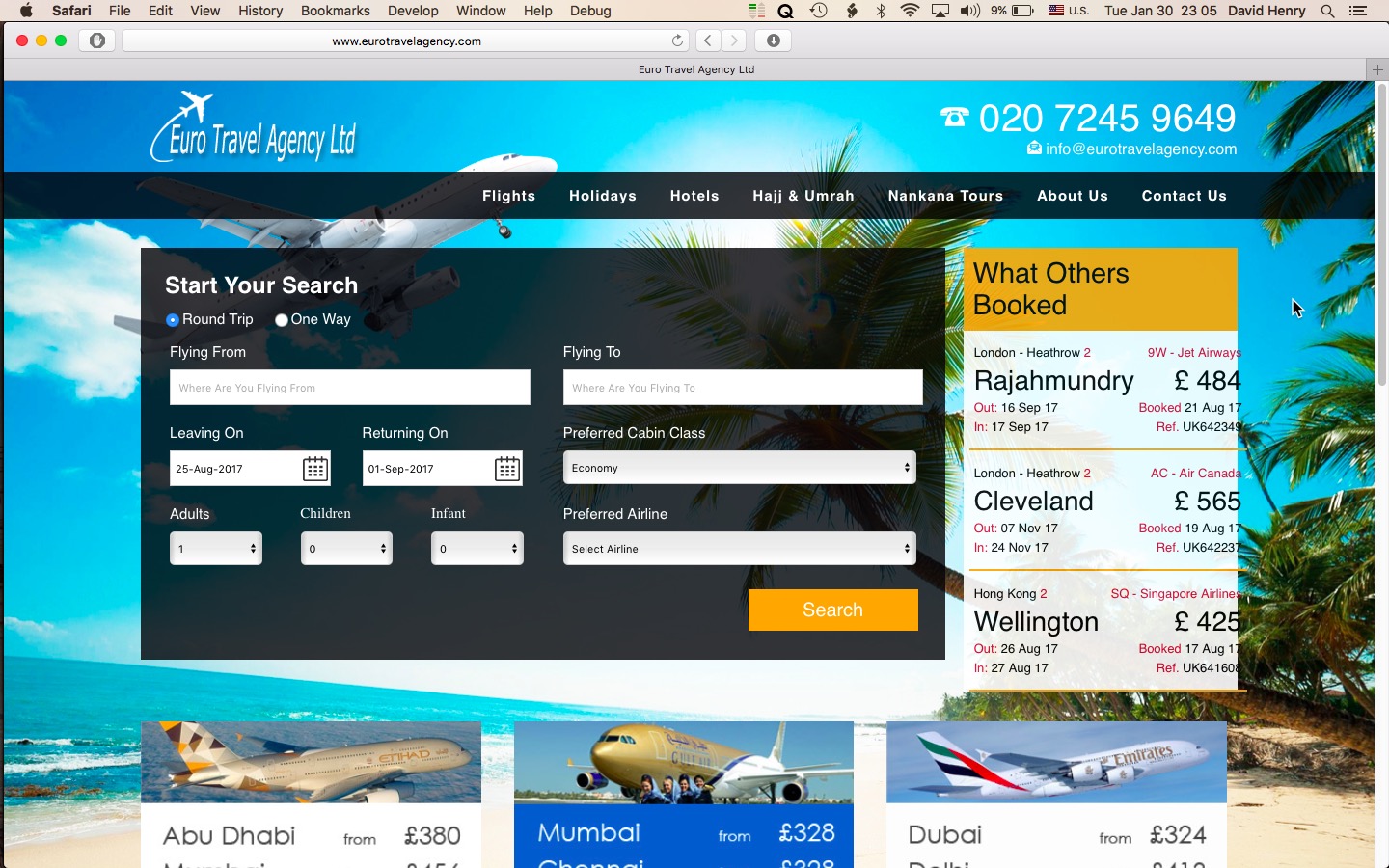 Euro Travel Agency’s home page