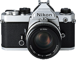 The Nikon FM, a manual-exposure, manual-focus 35 mm SLR.