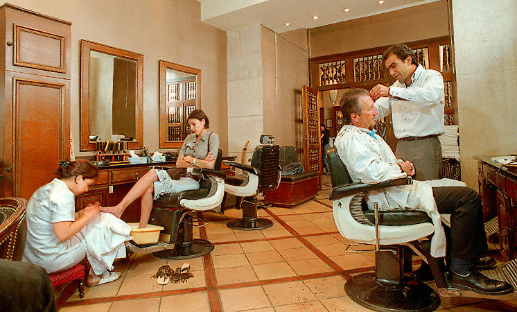 The haircutting salon inside the Les Bains du Marais.