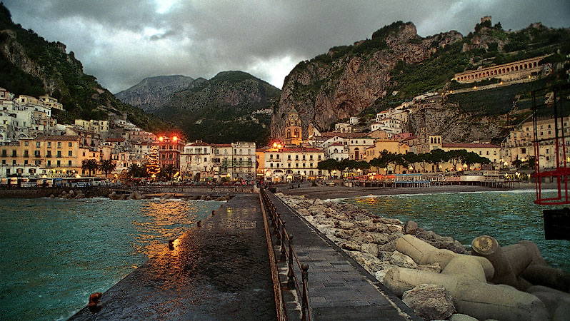 Amalfi’s harbor at sunset.