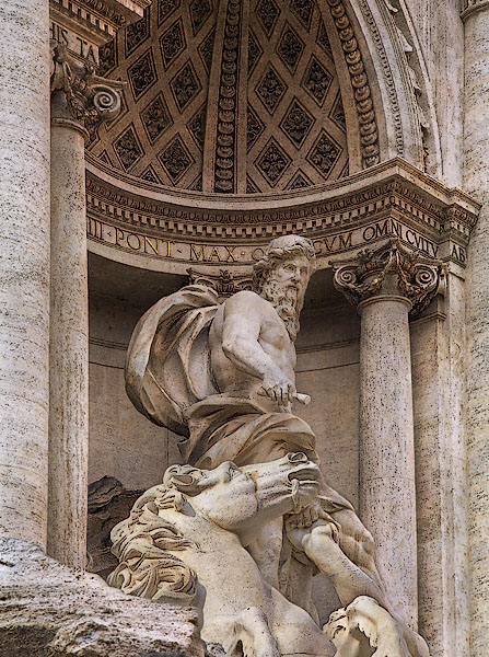 The statue of Neptune in the Fountain of Trevi.