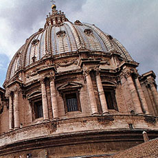The dome of Saint Peter’s Basilica, seen from the rooftop.