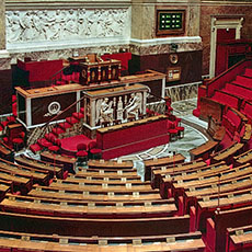 The Hémicycle in the Assemblée Nationale of the palais Bourbon.