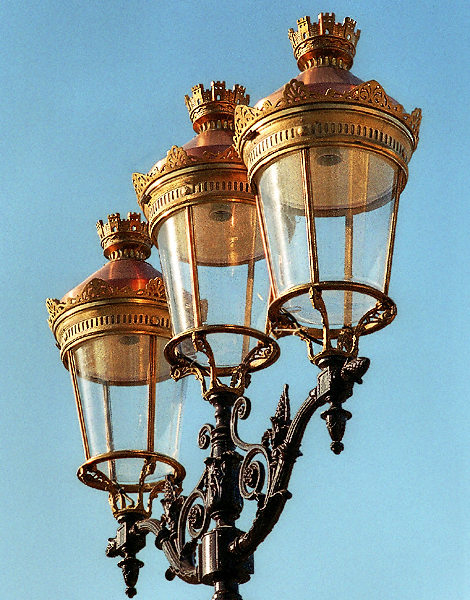Three brand-new Haussmannian streetlamps on île de la Cité.
