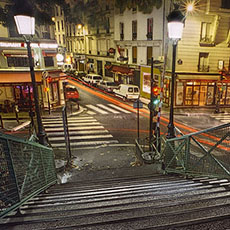 La rue de la Grange-aux-Belles et le quai de Jemmapes vus de la passerelle de la Grange-aux-Belles.