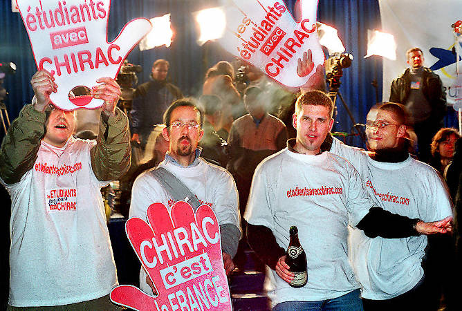 Jacques Chirac supporters celebrating his electoral victory on May 5th 2002.