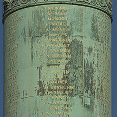 Names of people who died in the 1830 revolution engraved on the Column of July in place de la Bastille.