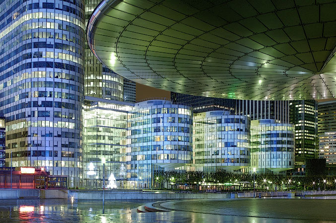 The Cœur Défense office buildings la Défense at night.