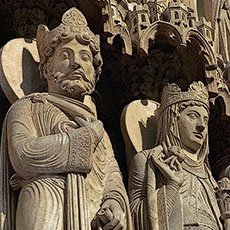 Sculptures of kings, queens and saints in Notre-Dame’s Portal of Saint Anne.