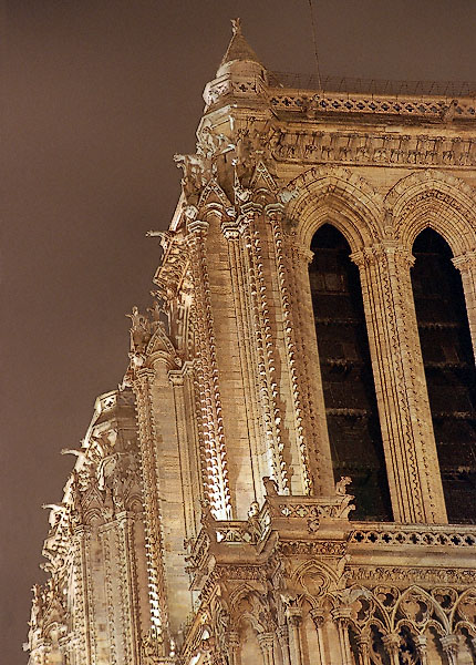 The south side of Notre-Dame’s towers at night.