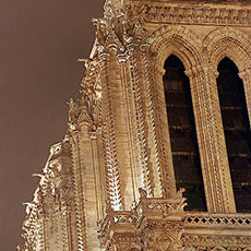 The south side of Notre-Dame’s towers at night.