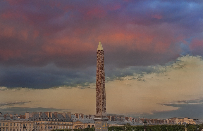Place de la Concorde and the Luxor Obelisk at sunset.