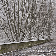 Snow falling on quai François Mitterrand on the Right Bank.