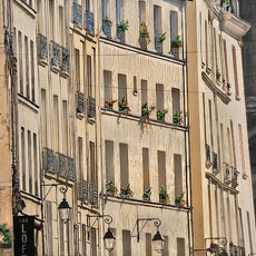 Des façades d’immeubles du côté sud-est de la rue de Sévigné.