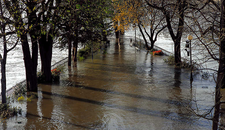 The tip of île de la Cité, covered by the floods of the River Seine.