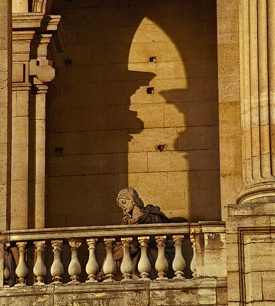 A statue on the second level of Saint-Sulpice Church’s façade.