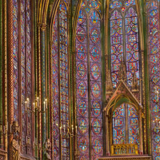 Stained glass windows inside la Sainte-Chapelle.